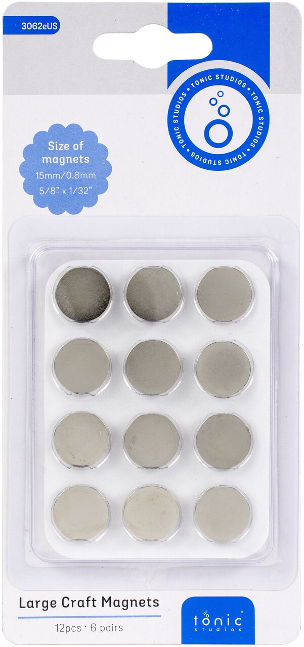Tonic Studios Large Craft Magnets - All Purpose Magnets for Journals, Scrapbooking, and more - 12 Piece, 15mm